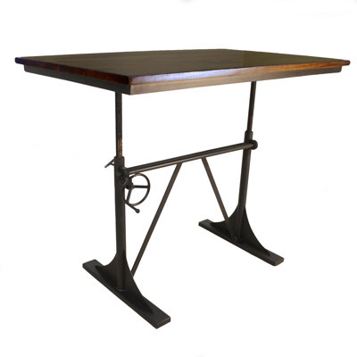  Table de salle à manger 48 "en bois massif brun et noir avec tréteaux en fer