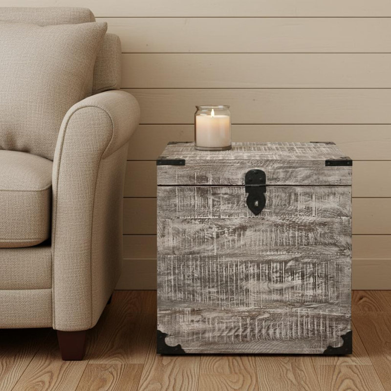  Transitional 20" Gray Solid Wood Square End Table