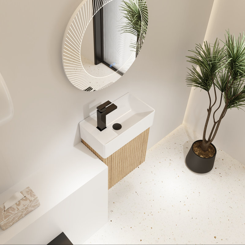 Meuble-lavabo mural avec lavabo en céramique et porte simple en MDF à fermeture en douceur, 18"