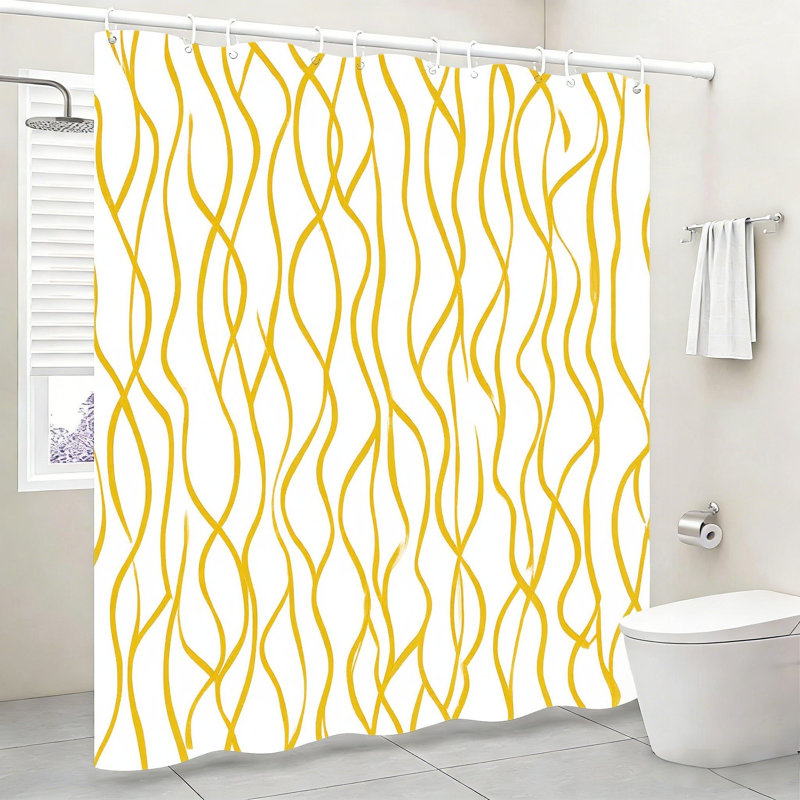 Rideau de douche 72 po x 72 po Wavy Line - jaune