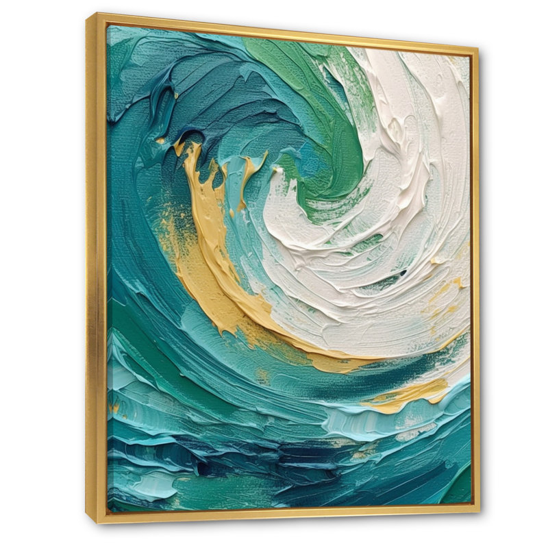 «Teal Cream», art mural sur toile, H 20 po x l 12 po x P 1 po, Cadre flottant doré