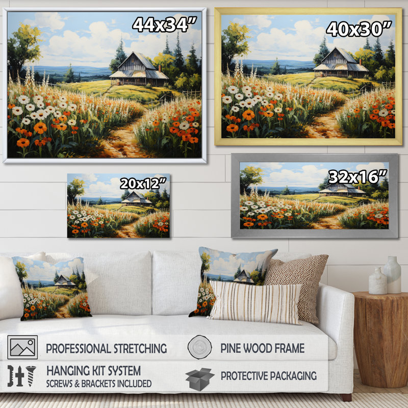 Atronna Farmhouse Seasons Pointillism III - impression, 12" H x 20" W, Cadre flottant noir