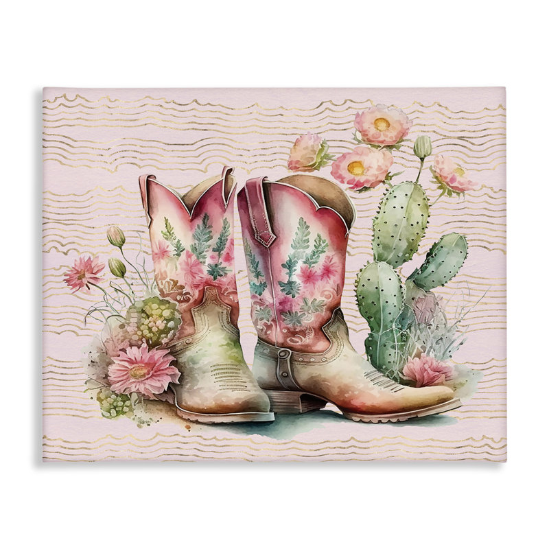 Art mural sur toile Country bottes avec cactus par Leted and Lined br-337_CN, H 36 po x l 48 po