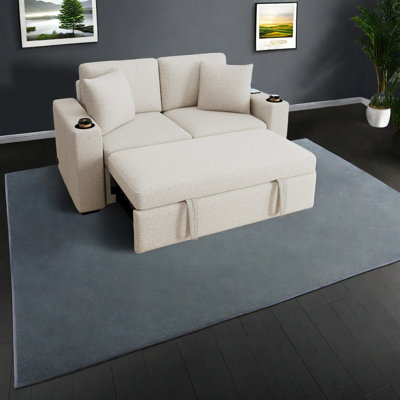 Multifunctional Modern Loveseat Sofa Bed, Chenille Beige, Perfect For Living Room