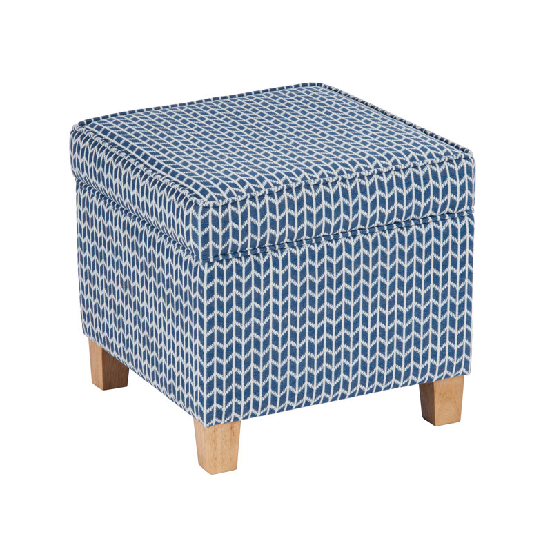 Asha 17.5" Square Storage Ottoman, Blue Geometric 