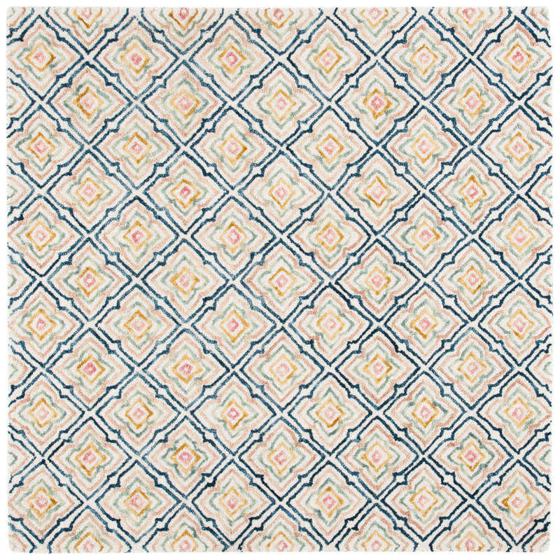 Rubalcava Hand Tufted Wool And Cotton Geometric Rug, Square 6'