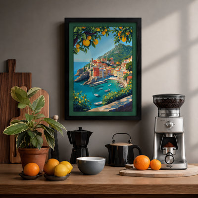 Cliffside Village Charm Retro - Framed Print