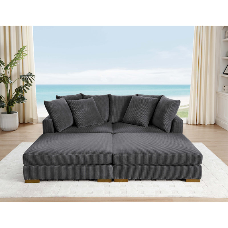 Canapé modulaire 4 pièces Ashon, Velours côtelé gris
