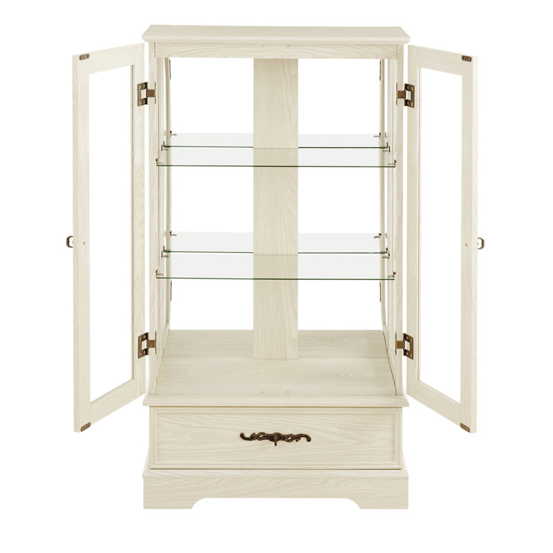 Vitrine lumineuse en verre avec tablettes réglables, Blanc