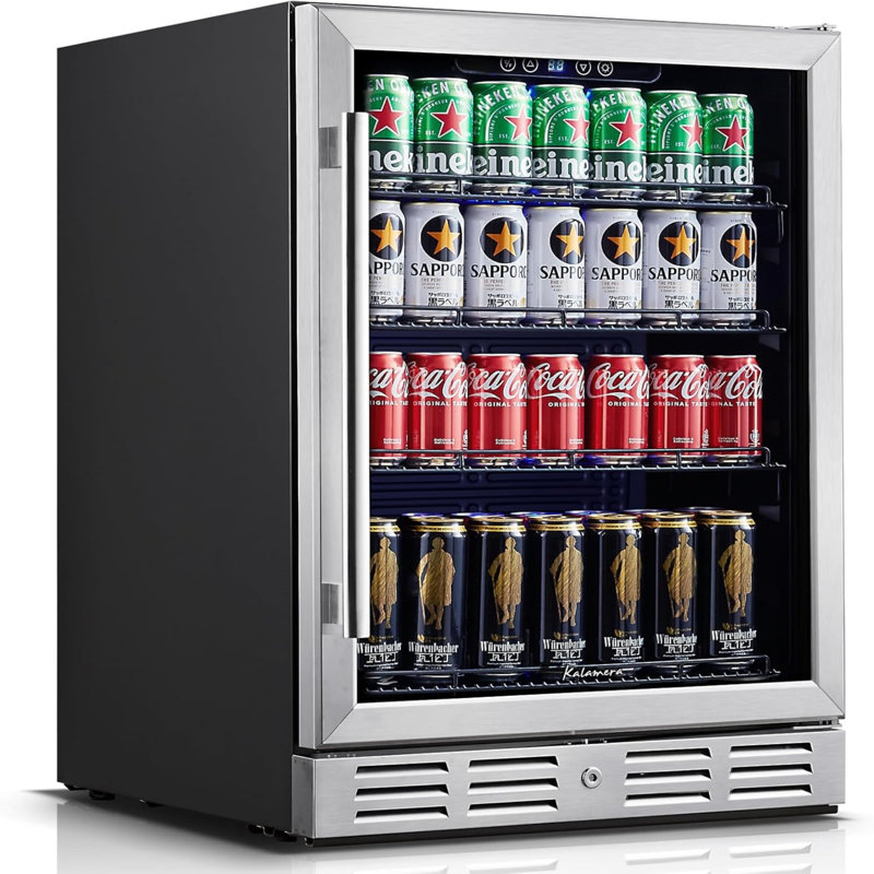  Kalamera 24 Inch 152 Can Built-in Freestanding Beverage Refrigerator, Stainless Steel Compressor Cooler with Tempered Glass Door, Digital Touch Control LED Light for Home Bar Office