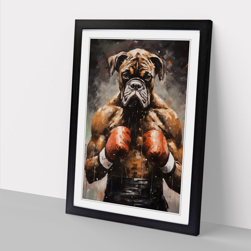 Boxer Dog Action Painting - Framed Print, 34cm H x 25cm W x 2cm D, Black Framed