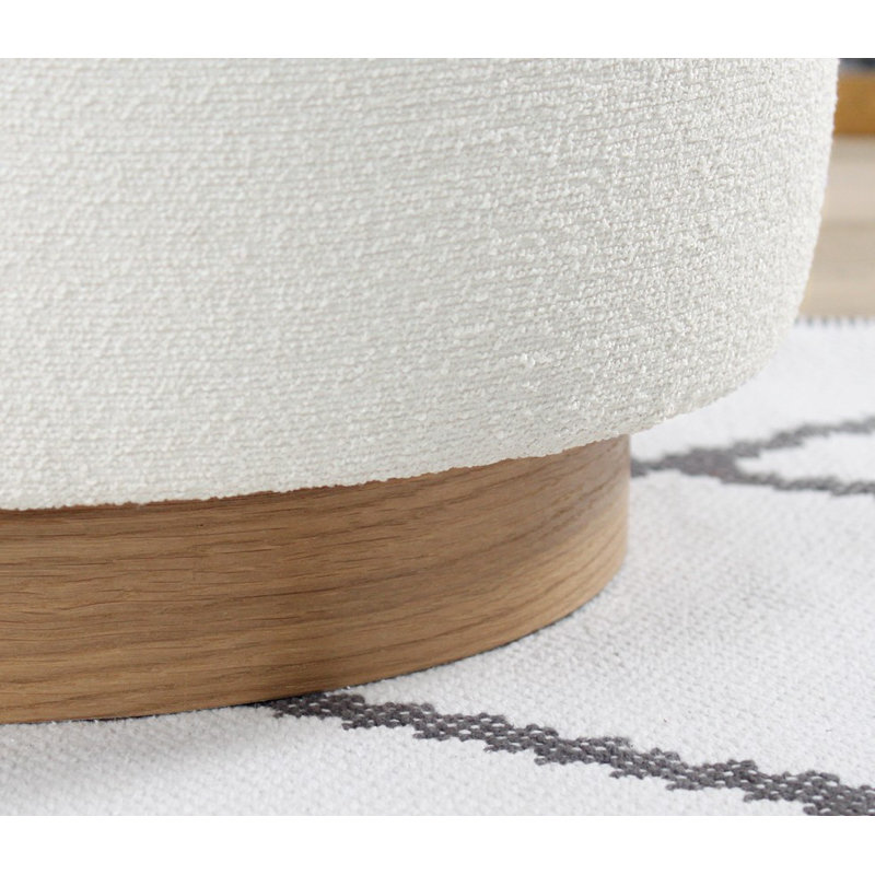 Élégant pouf crème avec pieds en bois, 16,5 po de hauteur x 17,7 po de diamètre | 50% coton / 50% lin, 35 éponges orthopédiques, 2,4 po d'épaisseur | Ajout élégant pour le salon, la chambre à coucher et la décoration intérieure