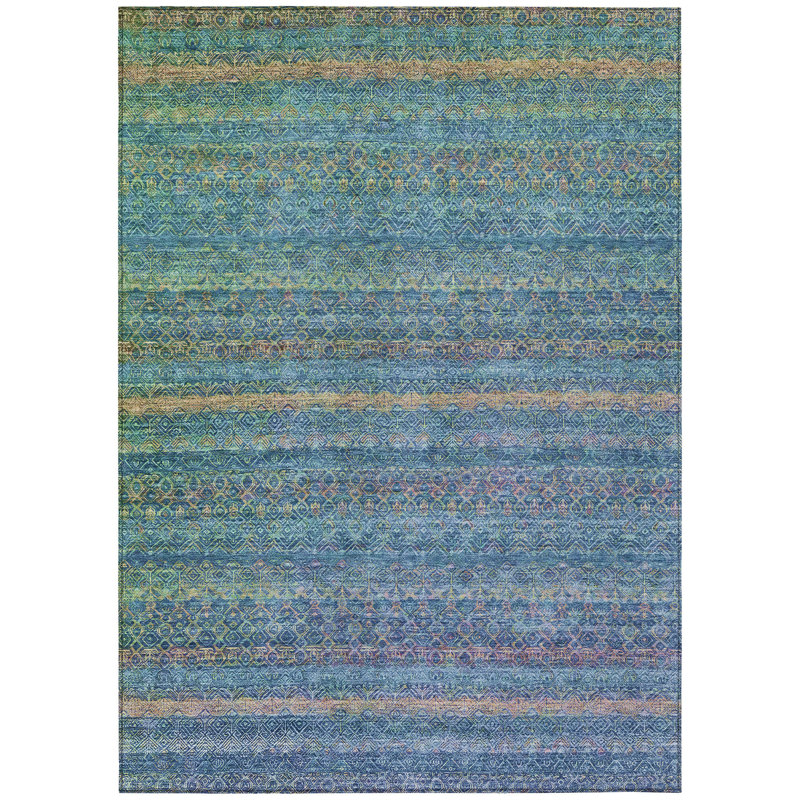Tapis bleu sarcelle à rayures 8 pi x 10 pi bleu sarcelle et cuivre
