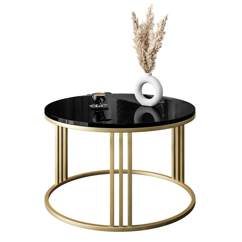 Arshman coffee table, Glossy Black, Matt Gold
