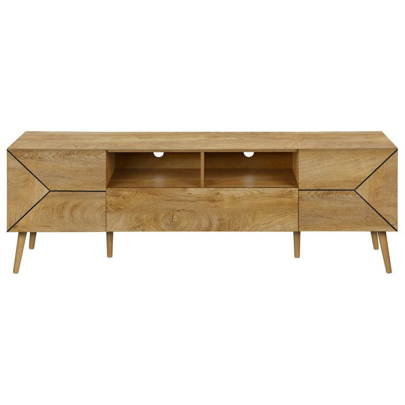 Meuble télé 72 po, stratifié noyer, console de rangement de style Mid-Century, 72 po, fente pour gestion des câbles