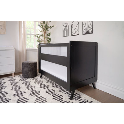 HALO 3-in-1 Breathable Mesh Convertible Crib with Toddler Bed Conversion Kit, Black