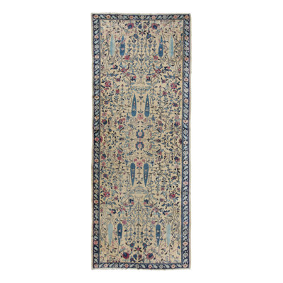 Antique Chinese Peking Runner In Beige With Bright Florals & Vines - Rug & Kilim