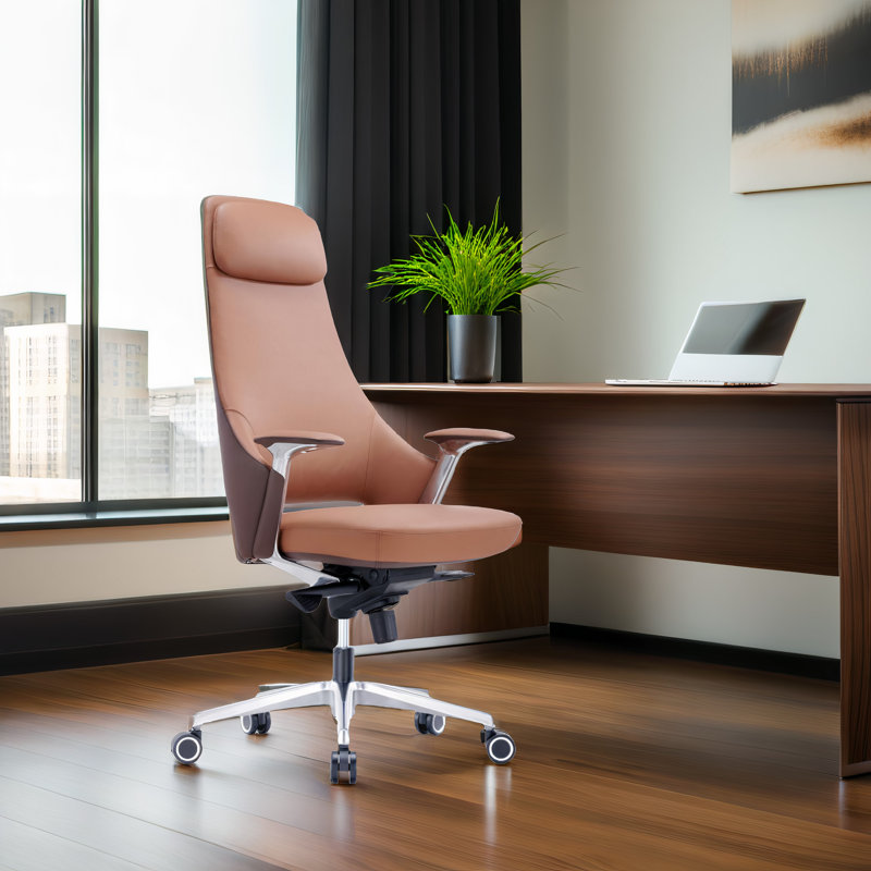 Fauteuil de direction en similicuir brun