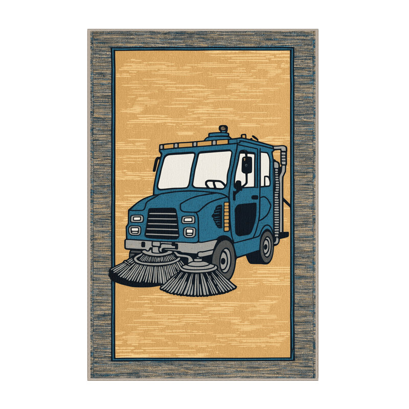 Machine Washable Transportation Brown Area Rug