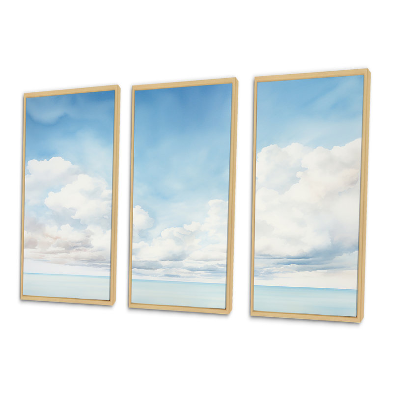 Ensemble de décorations murales White Clouds, 40" H x 60" W x 1" D, Cadre naturel flottant