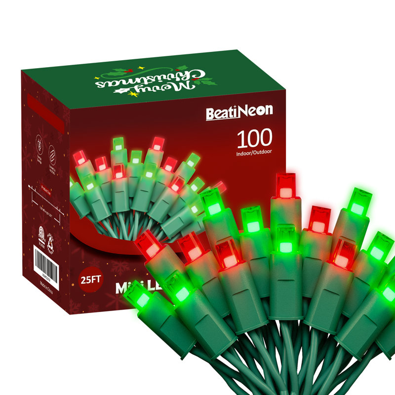 25FT-100 Lights Red & White & Blue Mini LED String Lights Commercial Grade Waterproof for Holiday Decoration, Christmas Decors