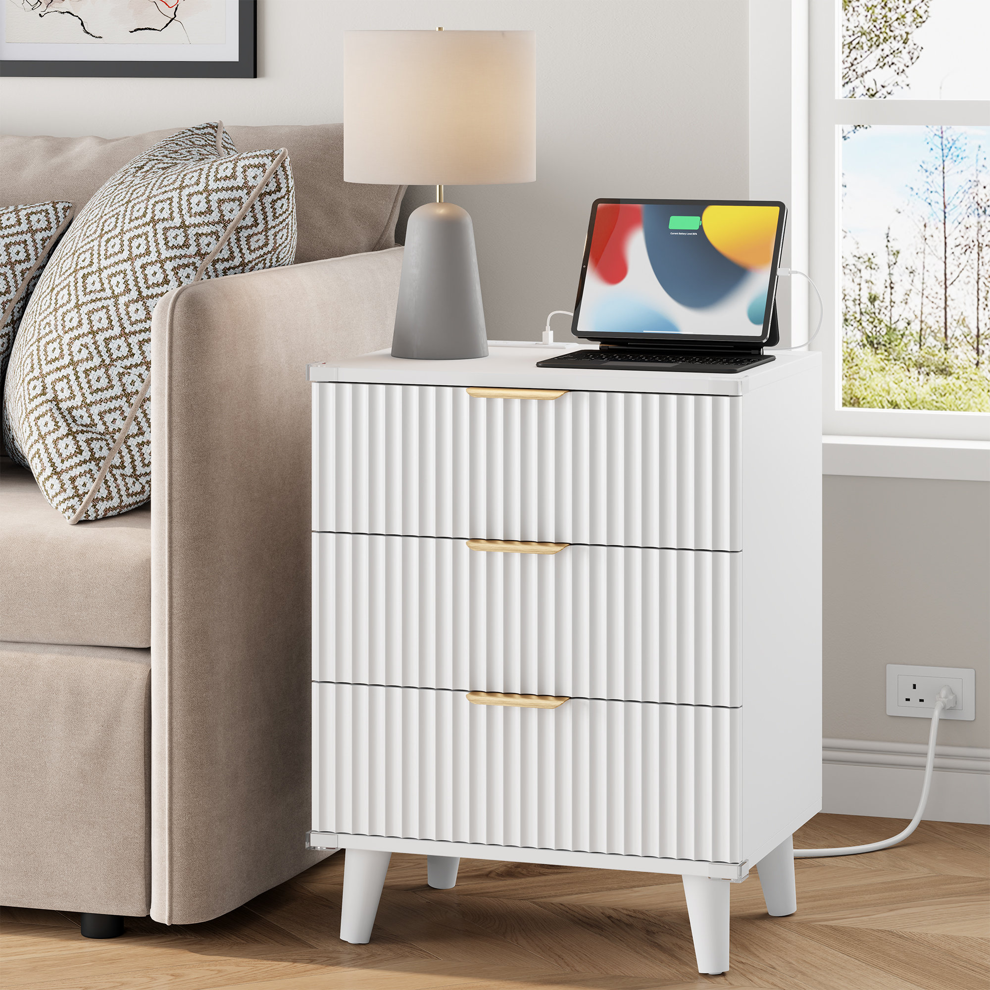 Mercer41 1 Pc Nightstand With Charging Station, Side Table With 3 Drawers, Bedside End Table With 2 USB Ports And 2 AC Outlets, Night Stand For Bedroom, Small Dresser For Small Spaces & Reviews | Wayfair