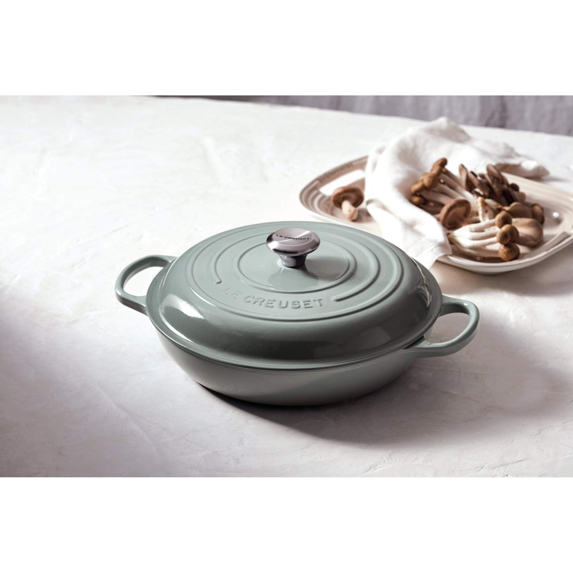 Le Creuset Signature Enameled Cast Iron Braiser with Lid, Sea Salt, 3.5 quarts