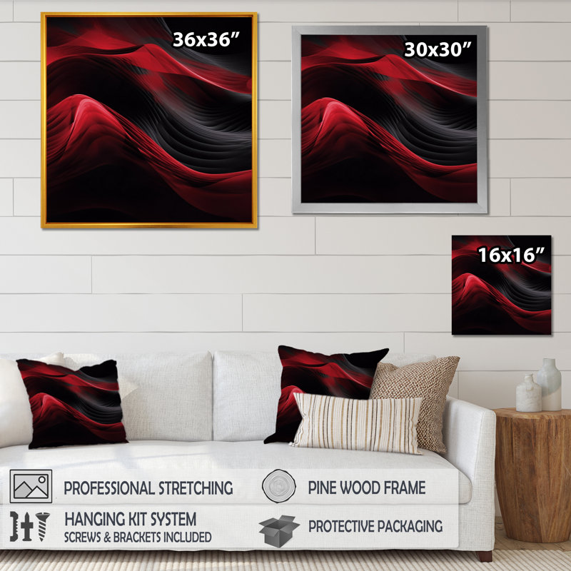 Abstrait contemplatif rouge et noir - impression, H 16 po x l 16 po x P 1 po, Encadrement doré