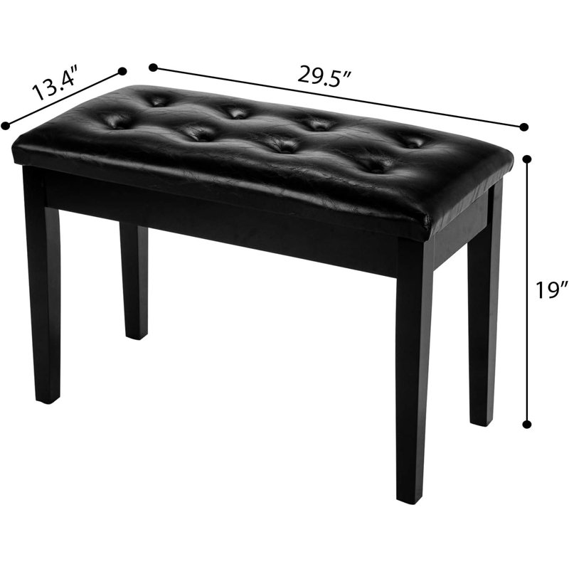 Criss Faux Leather Upholstered Storage Bench, Black, 19" H x 29.5" W x 13.4" D
