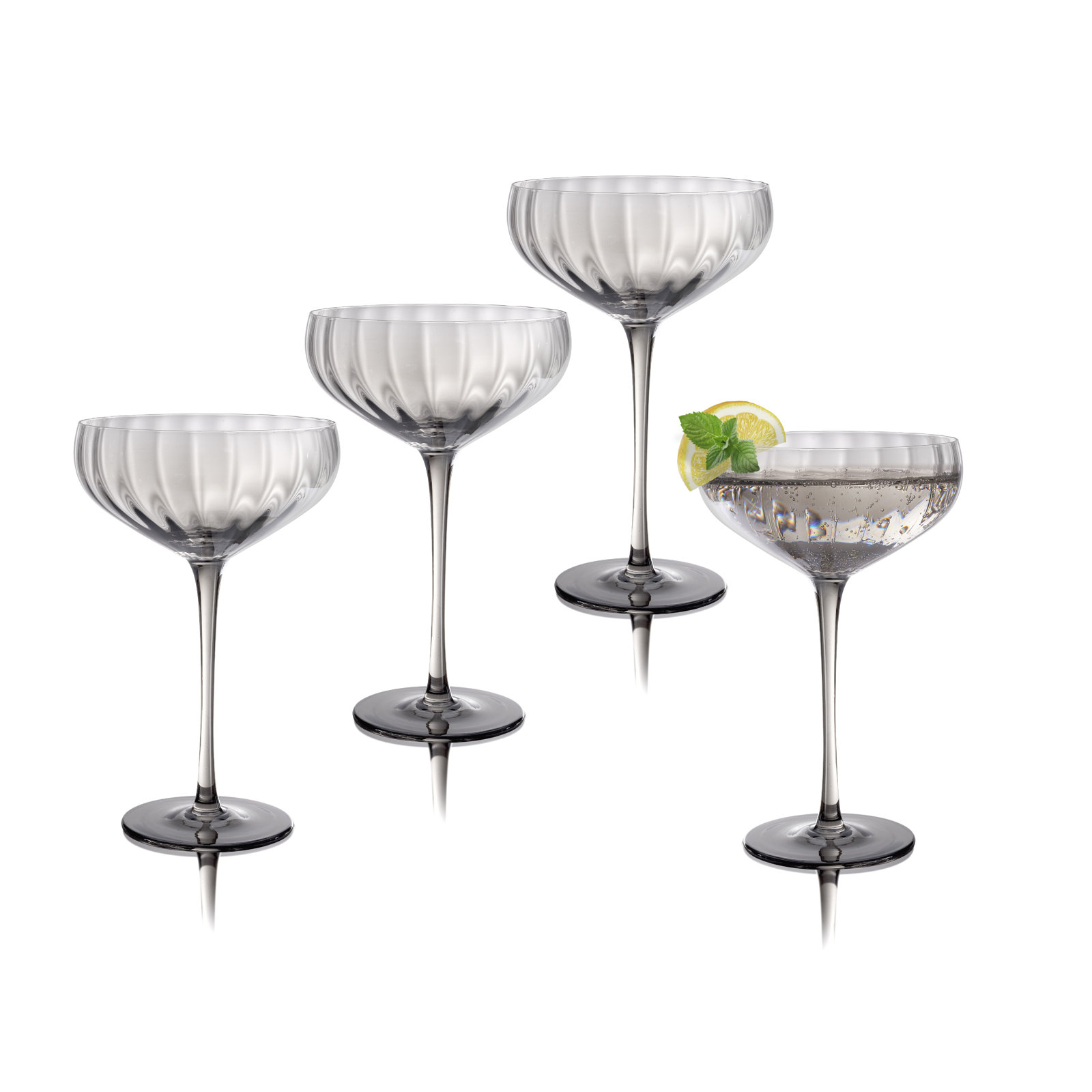 Orlosky Amber Coupe Glasses, Set/4, Gray