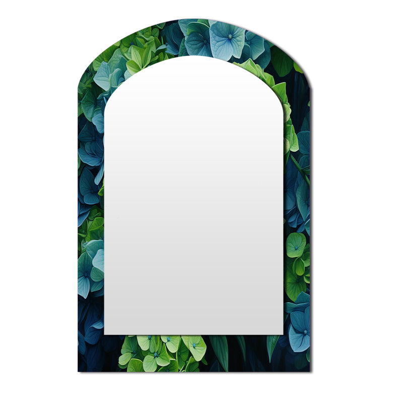 Green Blue Hydrangea Emerald Blooms - Hydrangea Arch Large Mirror, Traditional Asymmetrical Unique Wall Mirror Decor, Printed Metal Art