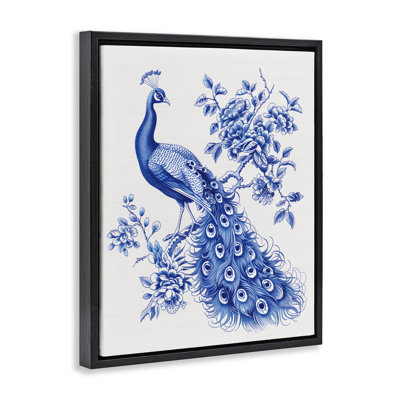 Paon rétro dans un cadre flottant de style Toile, design par lettré et doublé
