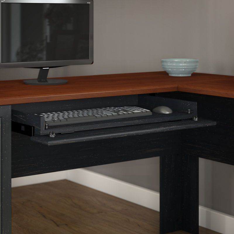 Ensemble de bureau 2 pièces avec rehausse Huckins, Noir antique / cerisier Hansen