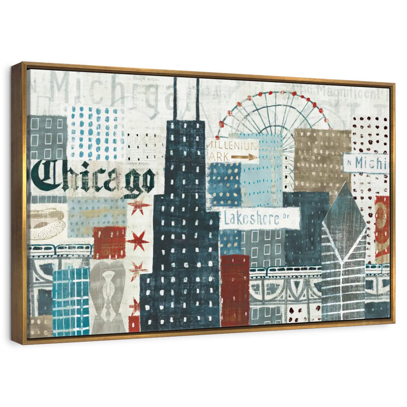 «Hey Chicago», 31 po x 21 po, Cadre flottant doré