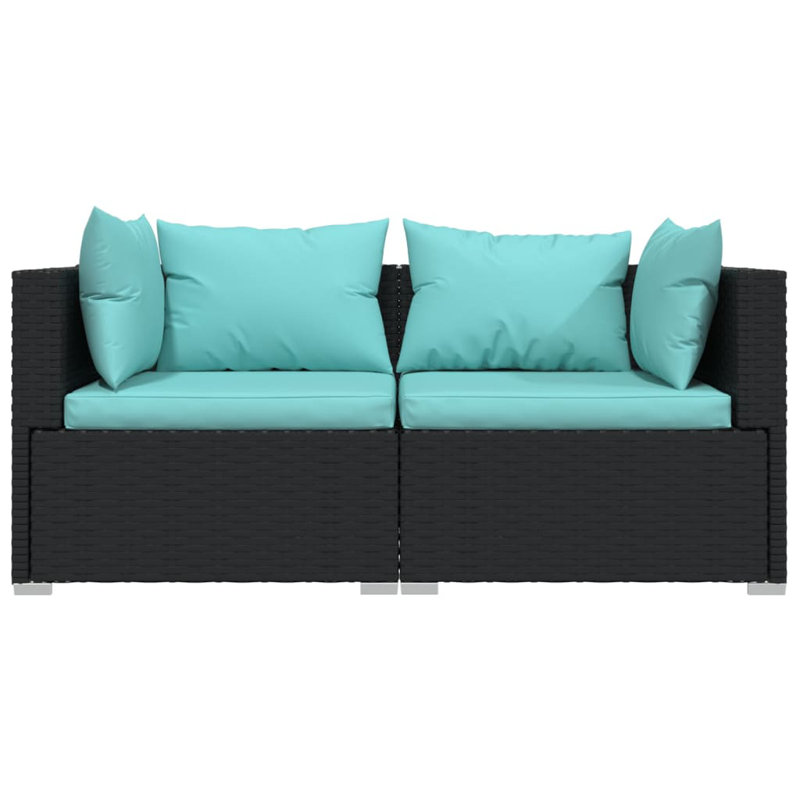 Patio Loveseat with Cushions Poly Rattan, Aqua, Black