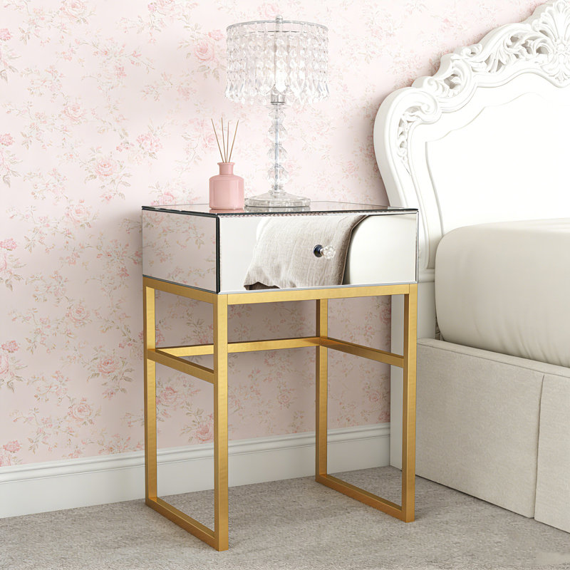 Mirrored Glass 1 Drawer Bedside Table