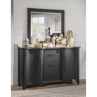 Commode festonnée rétro Country Country (3 tiroirs, 2 portes, 4 tablettes ADJ)