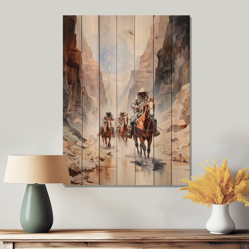 Cowboy sur le sentier I sur bois, H 20 po x l 10 po x P 0,78 po