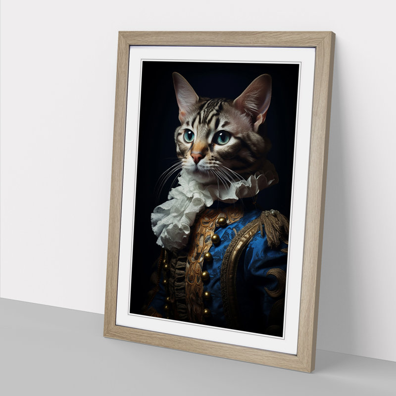 Bengal Cat Rococo Art - Framed Print, 34cm H x 25cm W x 2cm D, Oak Framed