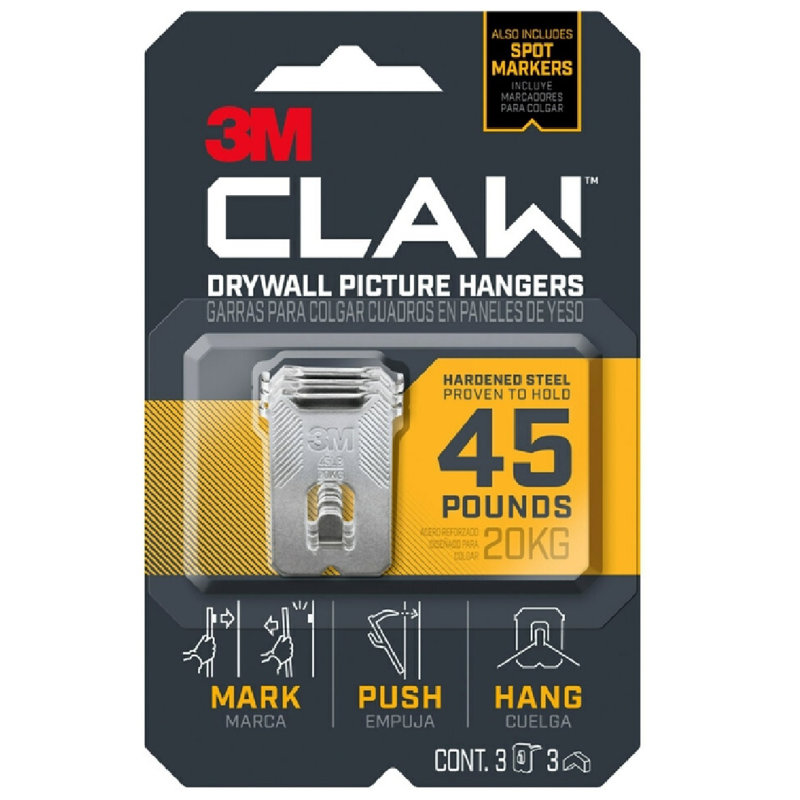3-Pack Hardened Steel Drywall Picture Hangers with Spot Markers
