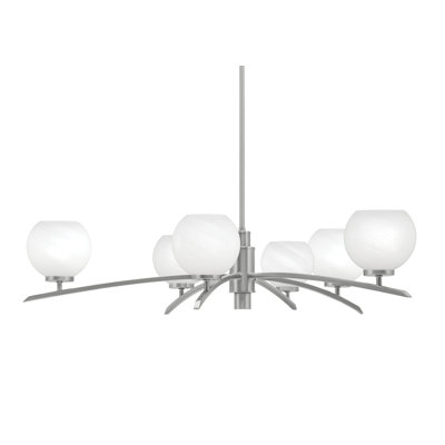 Lustre à 6 lumières kurve illustré en finition graphite avec verre à bulles de 5,75 po