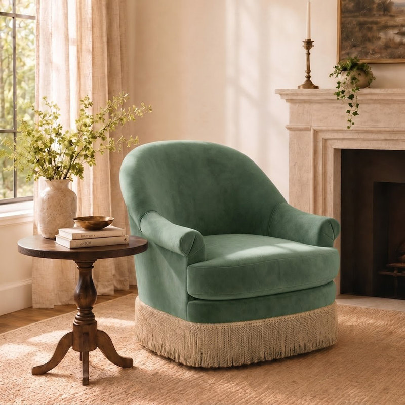 Carley Summers X River & Bord: The Page Chair With Fringe, Green Fabric