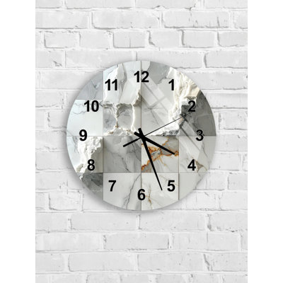 Grey Tempered Glass Wall Clock, Marble Stone Design, Modern Style, Home Decor Clock, Silent Clock, Decorative Clock, Art Clock