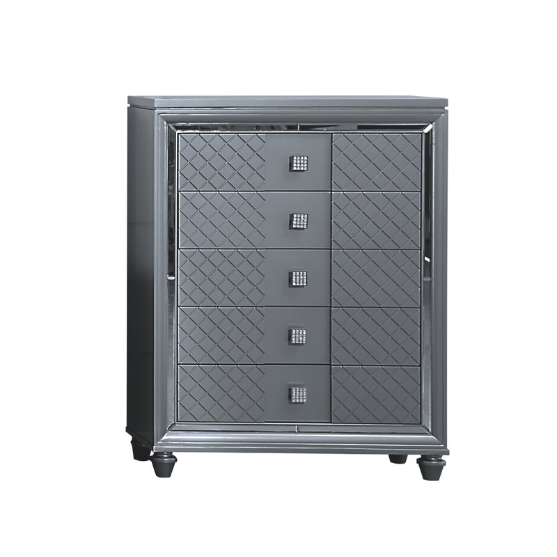 Commode 5 tiroirs Mian, Blanc