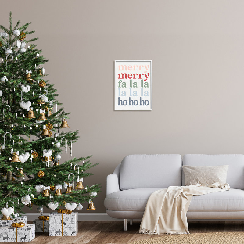 Merry Fa-La-La, H 20 po x l 16 po x P 1,5 po, Giclée encadrée blanc bord de mer