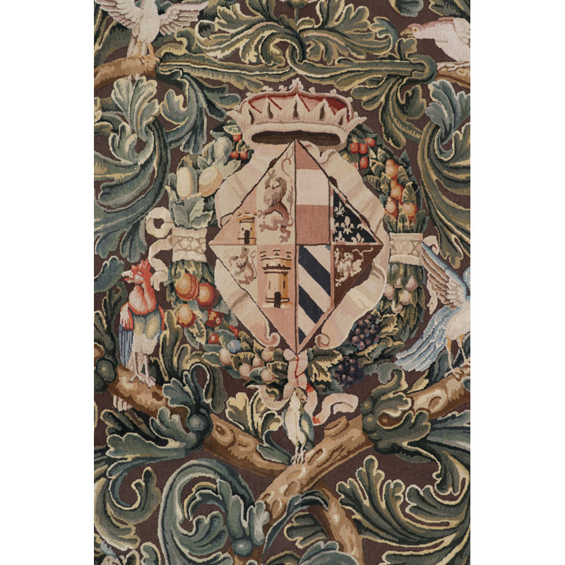Rug & Kilim’S Armorial Tudor Style Rug In Black, With Beige, Blue And Gold Tones, Rectangle 9'1" x 14'1"