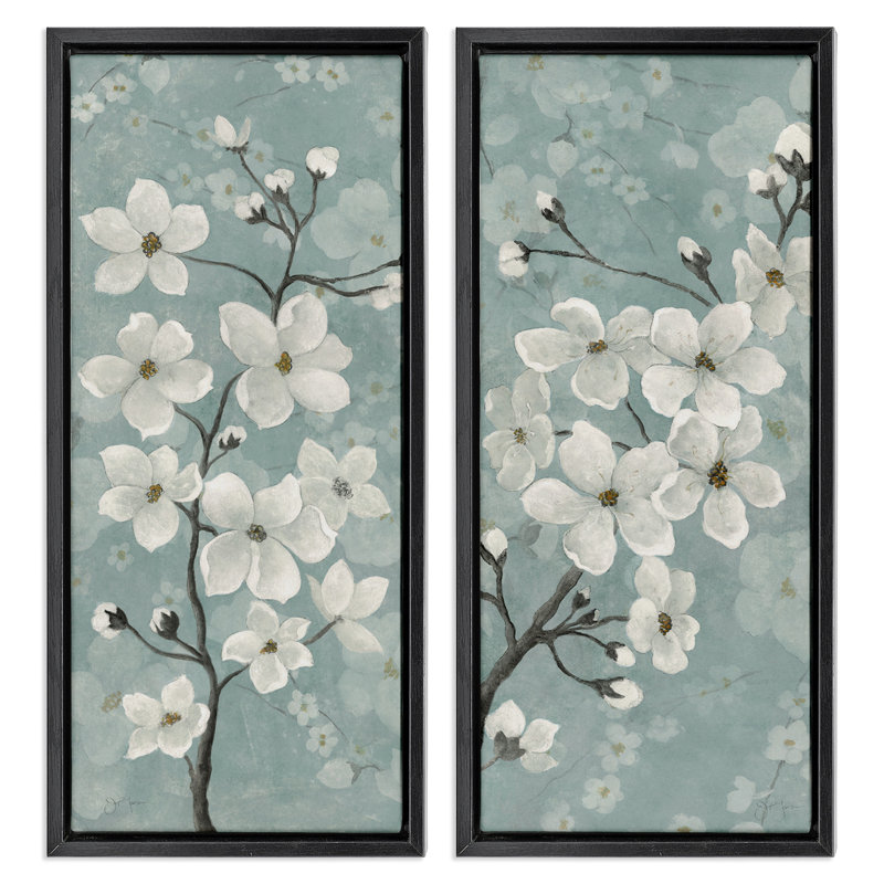 Ensemble de 2 cadres flottants Green Tone Blossoms, design par Tava Studios, H 25 po x l 11 po, Cadre flottant noir de jais