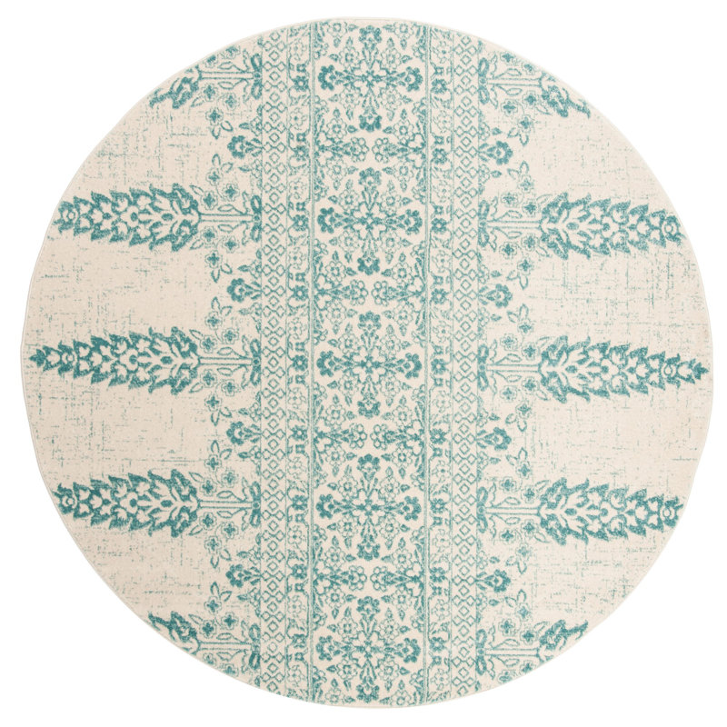 Tapis ivoire / sarcelle Annette, Rond 6 pi 7 po