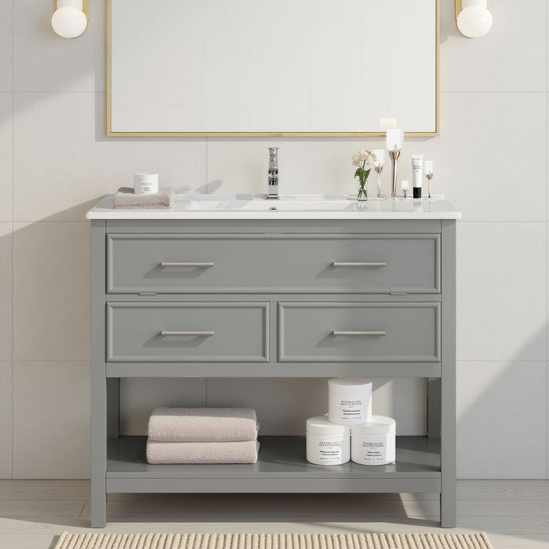 Meuble-lavabo 36 po avec lavabo en céramique, Gris