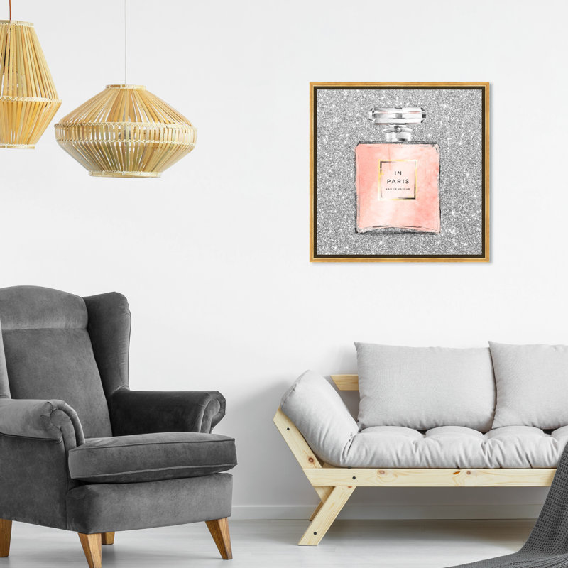 «Paris Glitter Spring, Paris Glitter Perfume», impression sur toile gris moderne pour le bain, Cadre en plastique doré